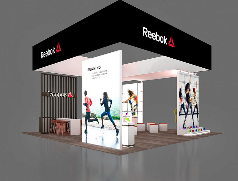 30x30 booth with central reception and demo area